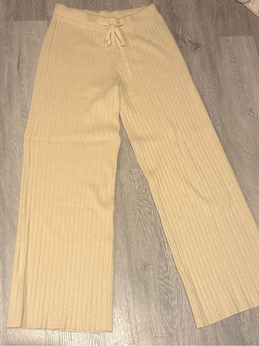 Verdusa Women's Straight Leg Knit Pants Comfy Flare Lounge Pants- Apricot